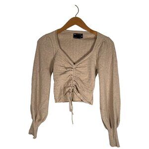 ASOS DESIGN Womens Size S Oatmeal Boho Crop Knit‎ Ruched Princess Viscose Blend